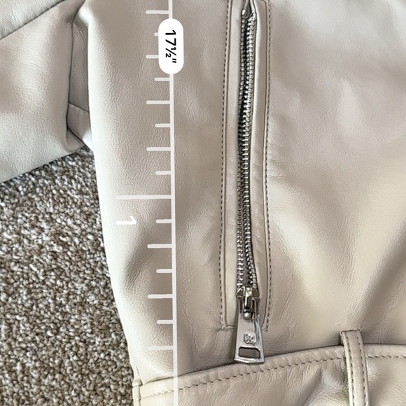 Elodie Cream Faux Leather Moto Jacket XL Cropped Biker Zip Belted - Picture 10 of 11